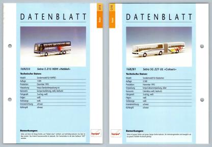 Setra S 215 HDH / Setra SG 221 UL #15/16 Busse - Herpa Data Sheet-Breakoutcards