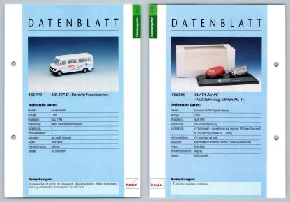 MB 207 D / VW T4 2er PC #15/16 Kleintransporter - Herpa Data Sheet-Breakoutcards