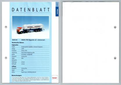 MAN F90 Kippsilo SZ #11 Sattelzuge - Herpa Data Sheet-Breakoutcards