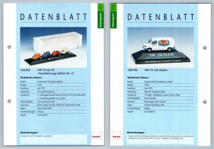VW T4 4er PC / VW T4 #17/18 Kleintransporter - Herpa Data Sheet-Breakoutcards