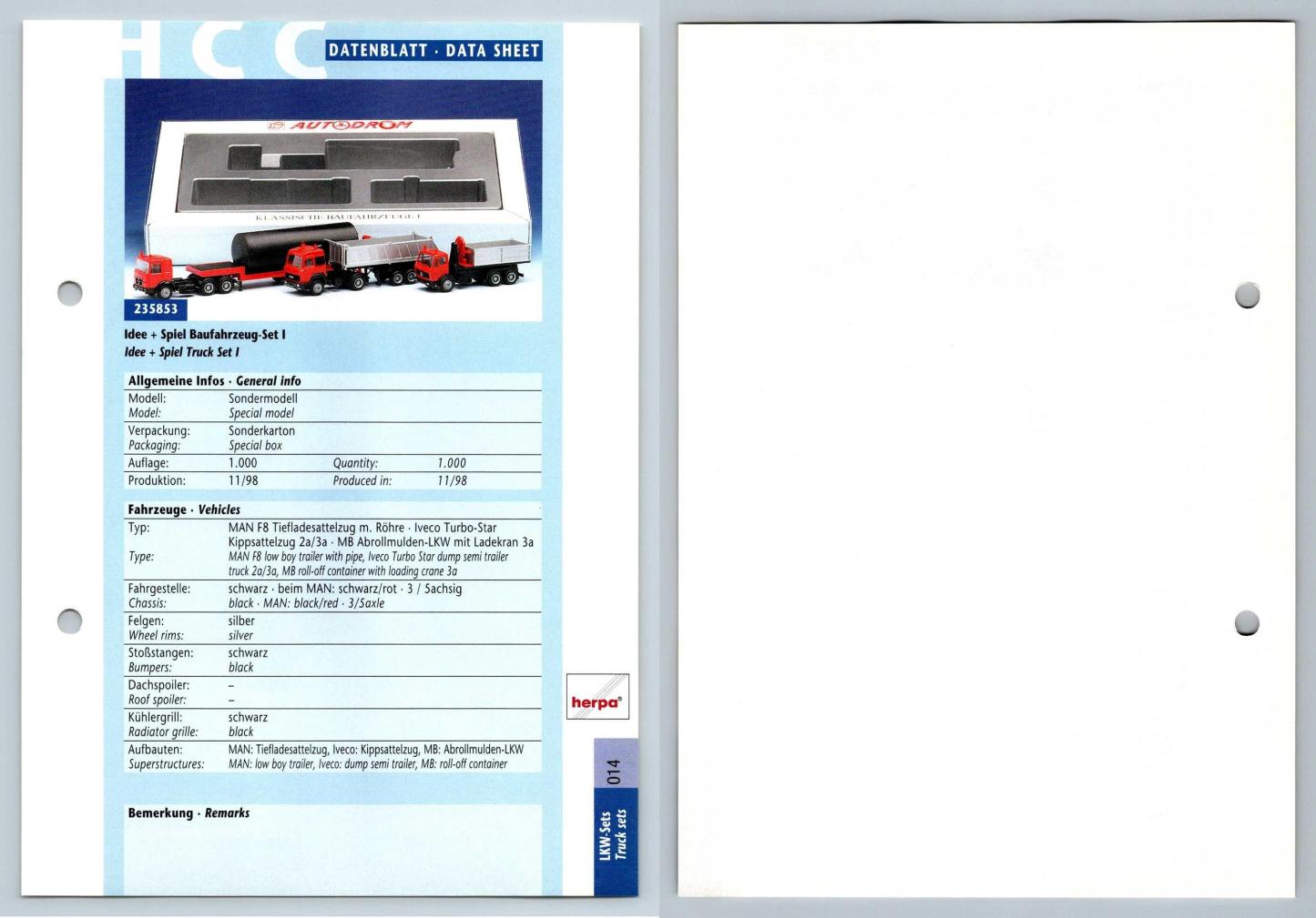 Idee + Spiel Baufahrzeug Set I #14 LKW-Sets - Herpa Data Sheet-Breakoutcards