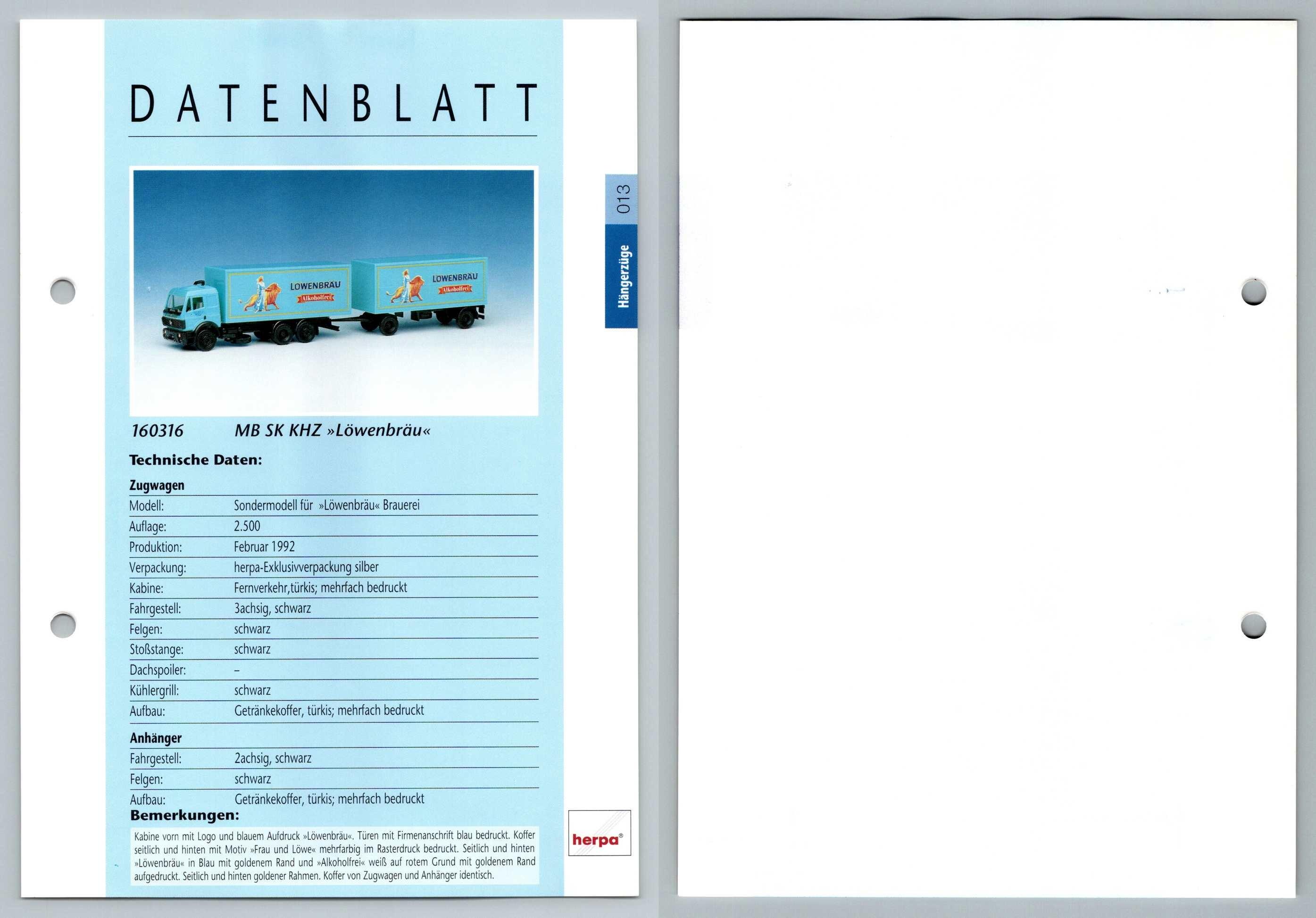 MB SK KHZ Lowenbrau #13 Hangerzuge - Herpa Data Sheet-Breakoutcards