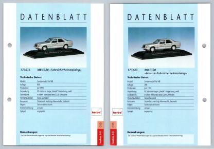 MB E320 #15/16 Sonderm. 1:43 - Herpa Data Sheet-Breakoutcards