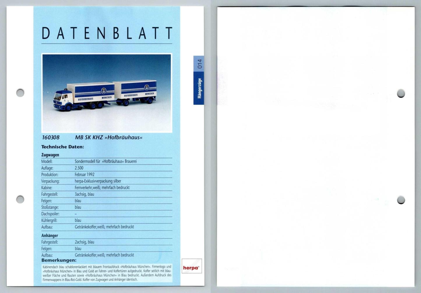 MB SK KHZ Hofbrauhaus #14 Hangerzuge - Herpa Data Sheet-Breakoutcards