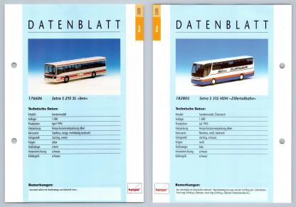 Setra S 215 SL / Setra S 315 HDH #25/26 Busse - Herpa Data Sheet-Breakoutcards