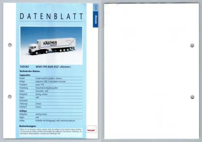 MAN F90 Kuhl-KSZ Kasner #15 Sattelzuge - Herpa Data Sheet-Breakoutcards