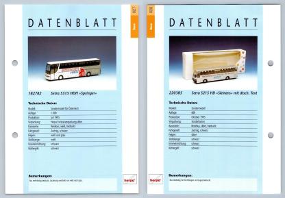 Setra S315 HDH / Setra S215 HD #27/28 Busse - Herpa Data Sheet-Breakoutcards