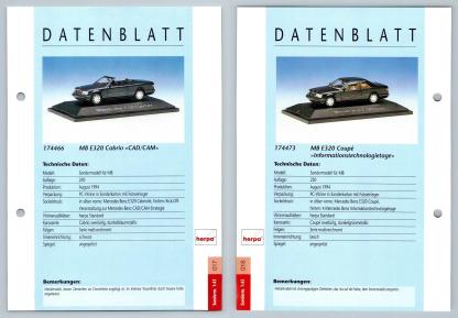 MB E320 Cabrio / E320 Coupe #17/18 Sonderm. 1:43 - Herpa Data Sheet-Breakoutcards