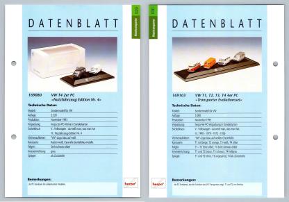 VW T4 2er PC / VW T1, T2, T3, T4 4er PC #29/30 Kleintransporter - Herpa Data Sheet-Breakoutcards