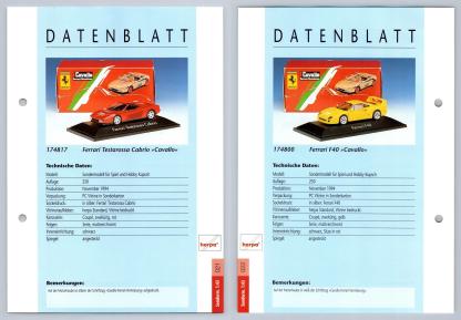 Ferrari Testarossa / F40 #21/22 Sonderm. 1:43 - Herpa Data Sheet-Breakoutcards