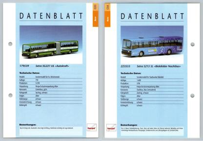 Setra SG221 UL / Setra S215 SL #33/34 Busse - Herpa Data Sheet-Breakoutcards