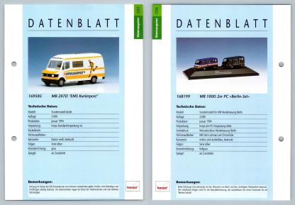 MB 207D EMS Kurierpost / MB 100D 2er PC #33/34 Kleintransporter - Herpa Data Sheet-Breakoutcards