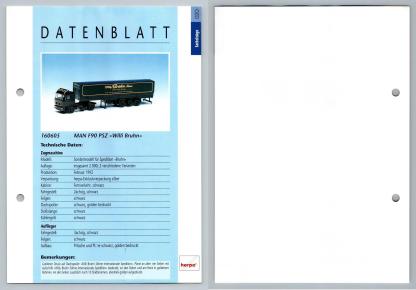 MAN F90 PSZ Willi Bruhn #20 Sattelzuge - Herpa Data Sheet-Breakoutcards
