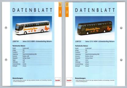 Setra S315 HDH Schmetterling Reisen #37/38 Busse - Herpa Data Sheet-Breakoutcards