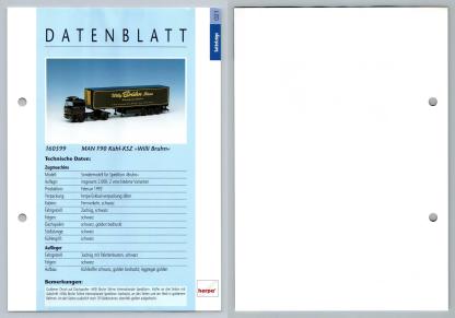 MAN F90 Kuhl-KSZ Willi Bruhn #21 Sattelzuge - Herpa Data Sheet-Breakoutcards