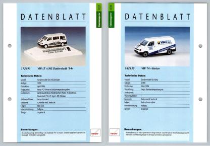 VW LT / VW T4 Varta #37/38 Kleintransporter - Herpa Data Sheet-Breakoutcards