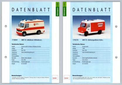 MB T2 / Rettungsdienst Koln #39/40 Kleintransporter - Herpa Data Sheet-Breakoutcards