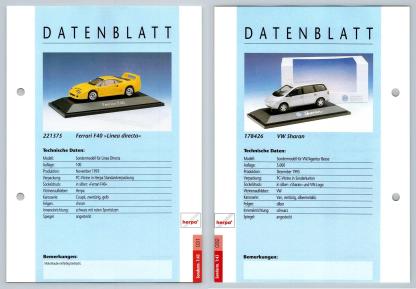 Ferrari F40 / VW Sharan #31/32 Sonderm. 1:43 - Herpa Data Sheet-Breakoutcards