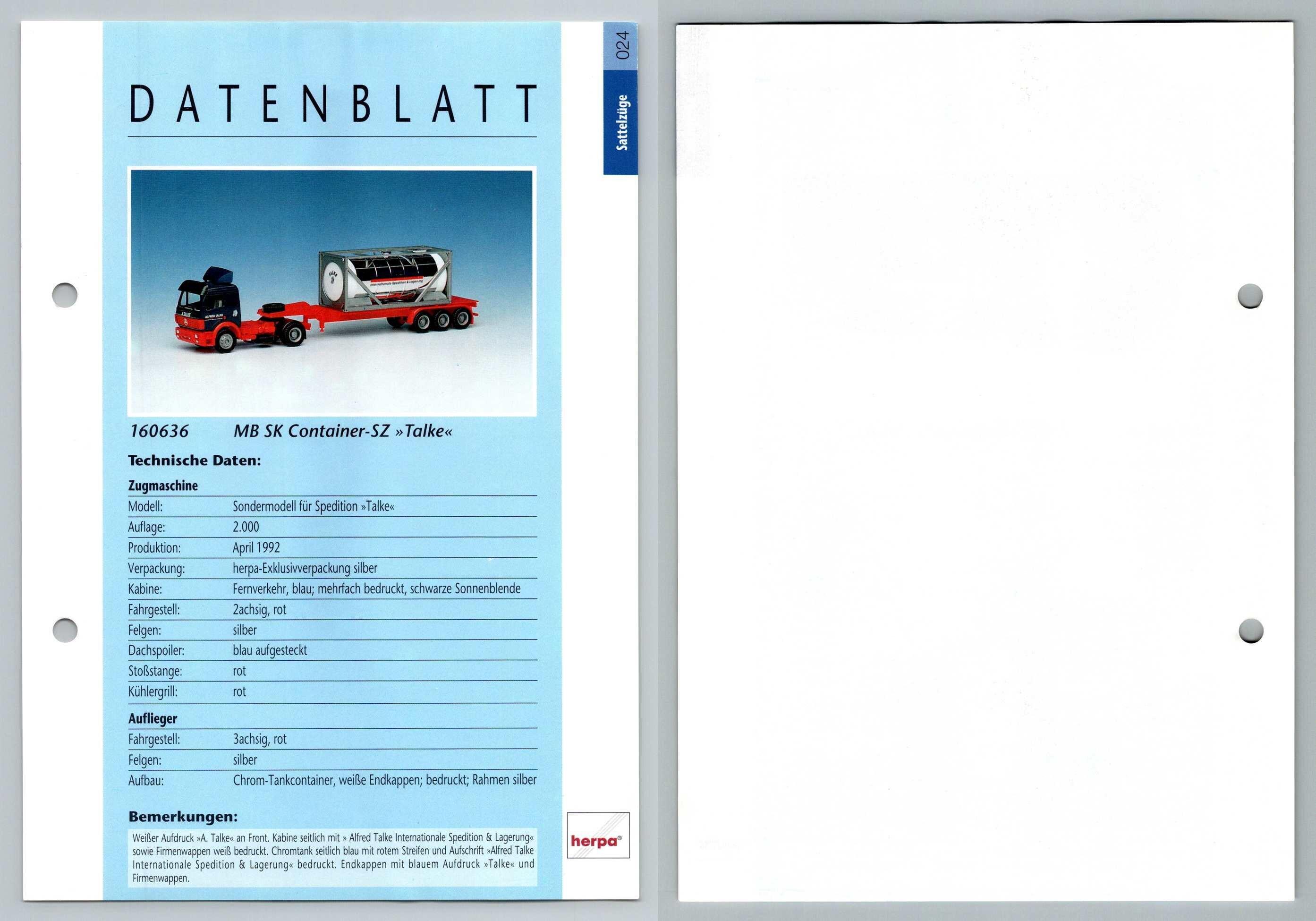MB SK Container-SZ Talke #24 Sattelzuge - Herpa Data Sheet-Breakoutcards