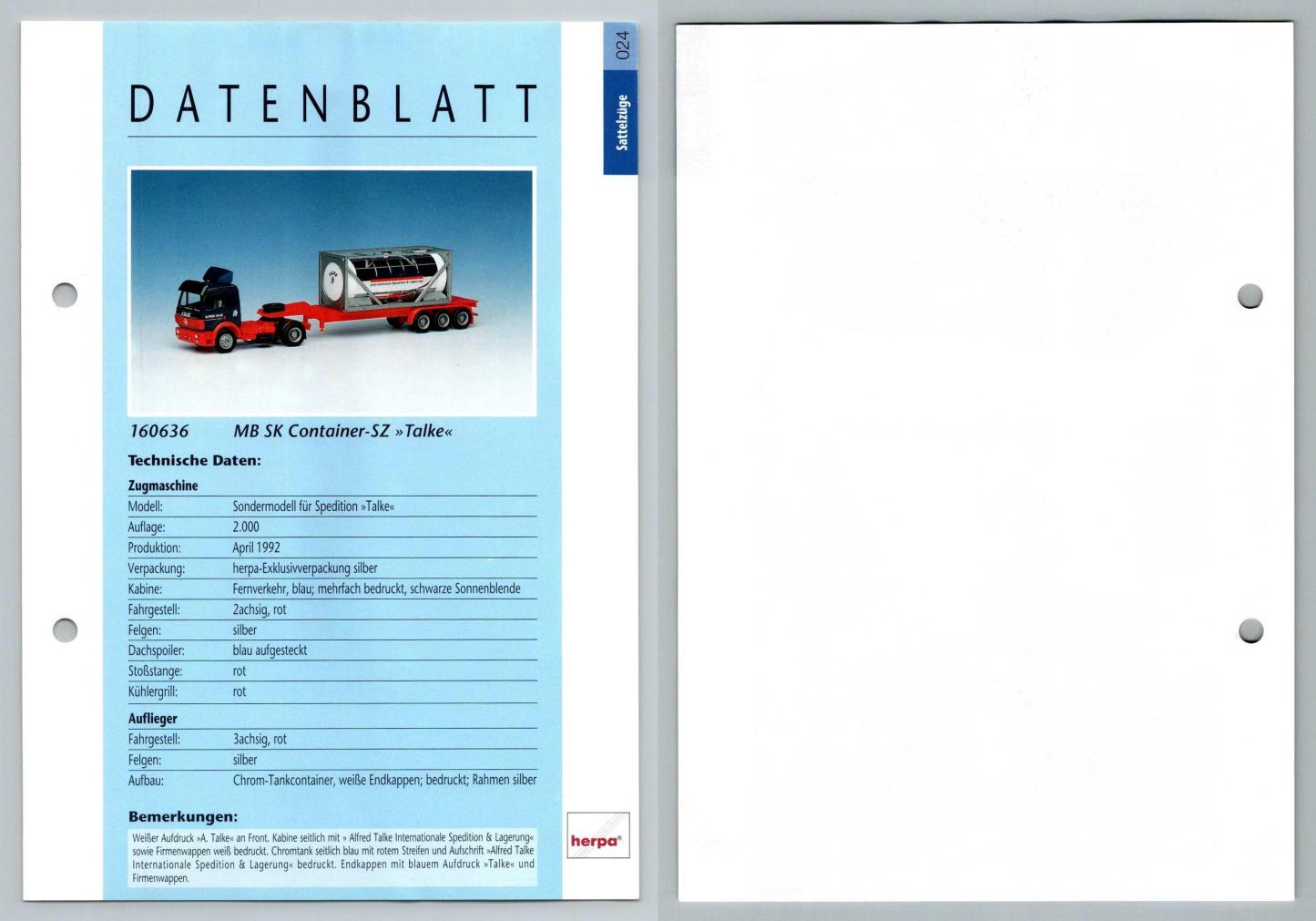 MB SK Container-SZ Talke #24 Sattelzuge - Herpa Data Sheet-Breakoutcards