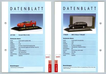Ferrari F40 / MB E-Klasse #31/32 Sonderm. 1:43 - Herpa Data Sheet-Breakoutcards