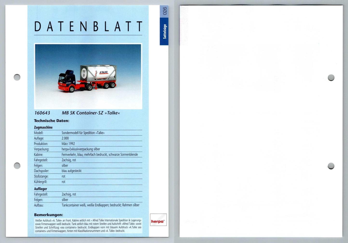 MB SK Container-SZ Talke #26 Sattelzuge - Herpa Data Sheet-Breakoutcards