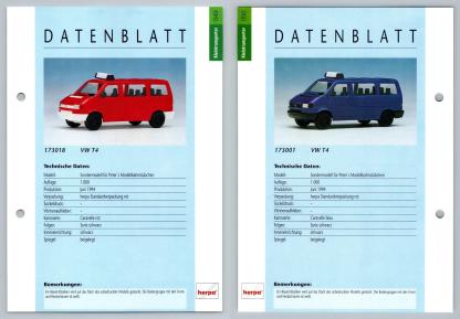 VW T4 #49/50 Kleintransporter - Herpa Data Sheet-Breakoutcards