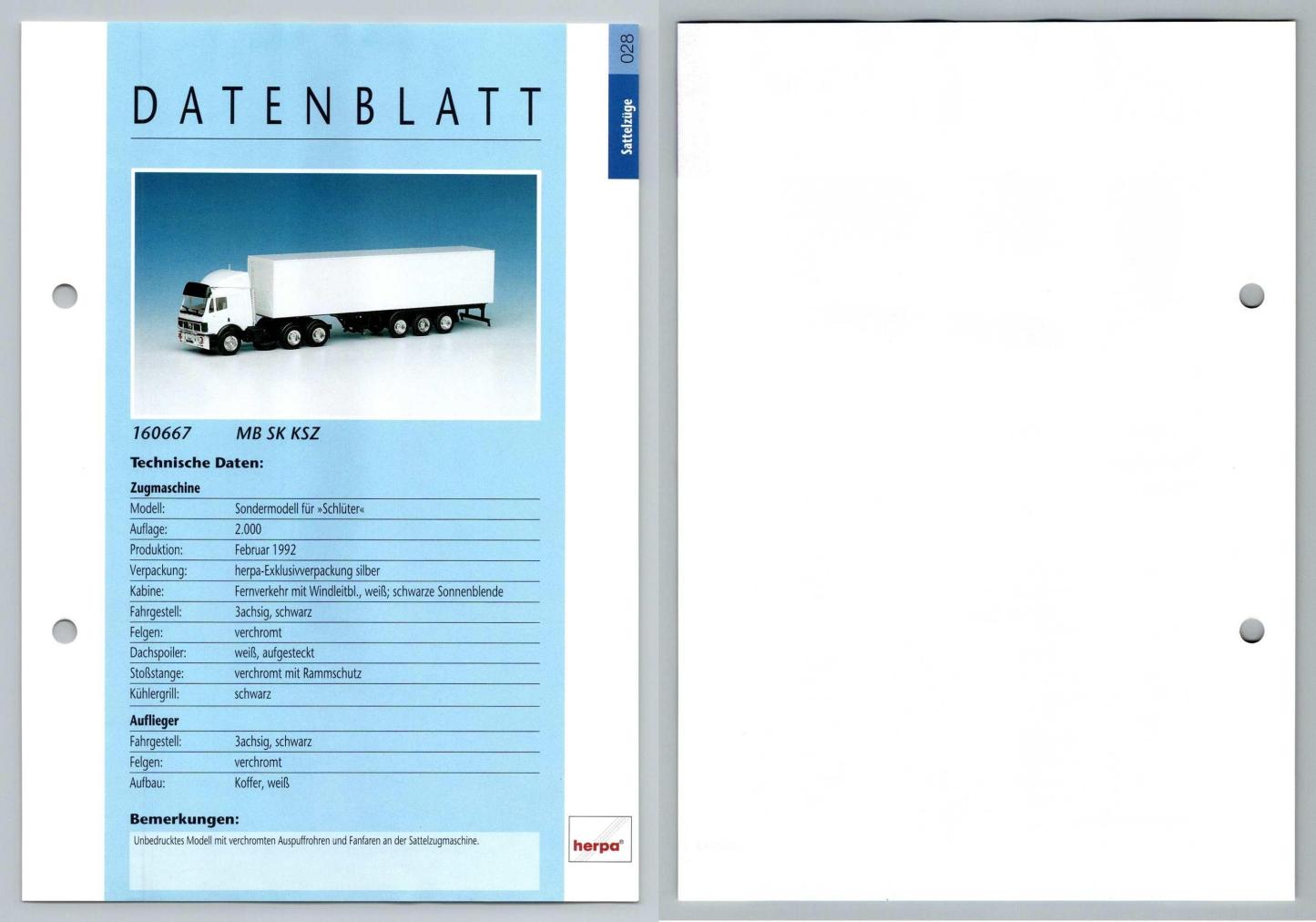 MB SK KSZ #28 Sattelzuge - Herpa Data Sheet-Breakoutcards