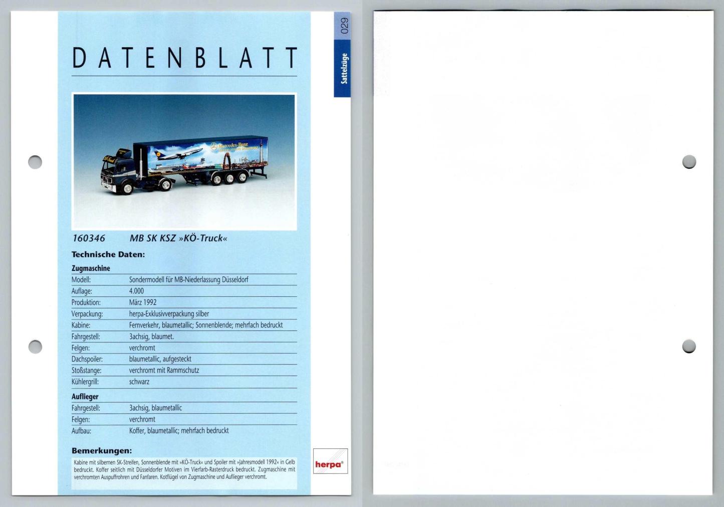 MB SK KSZ KO-Truck #29 Sattelzuge - Herpa Data Sheet-Breakoutcards