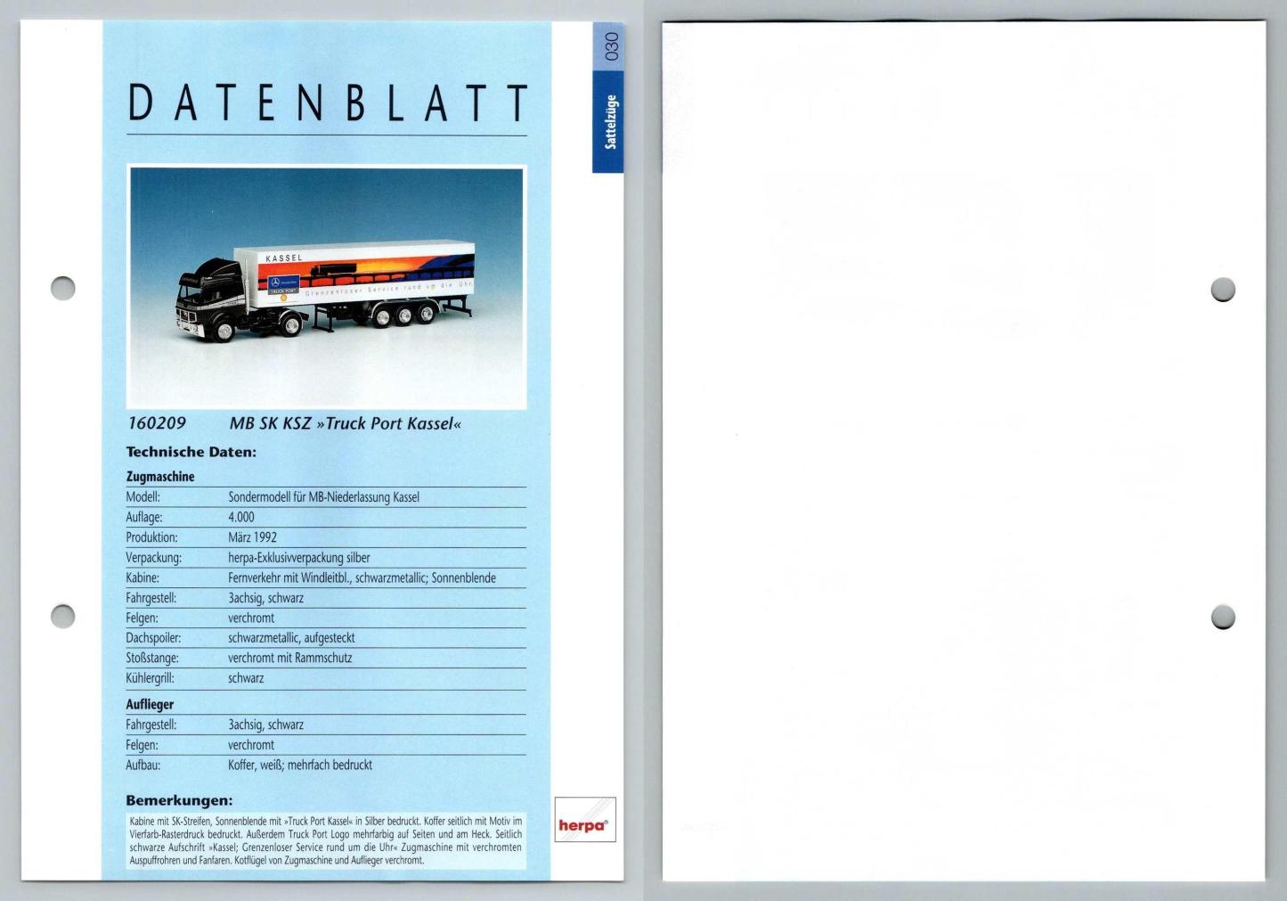 MB SK KSZ Truck Port Kassel #30 Sattelzuge - Herpa Data Sheet-Breakoutcards