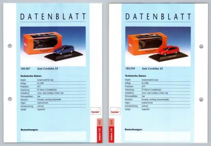Seat Cordoba SX #43-44 Sonderm. 1:43 - Herpa Data Sheet-Breakoutcards