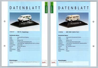 VW T4 / MB 100D Belin Taxi #55/56 Kleintransporter - Herpa Data Sheet-Breakoutcards