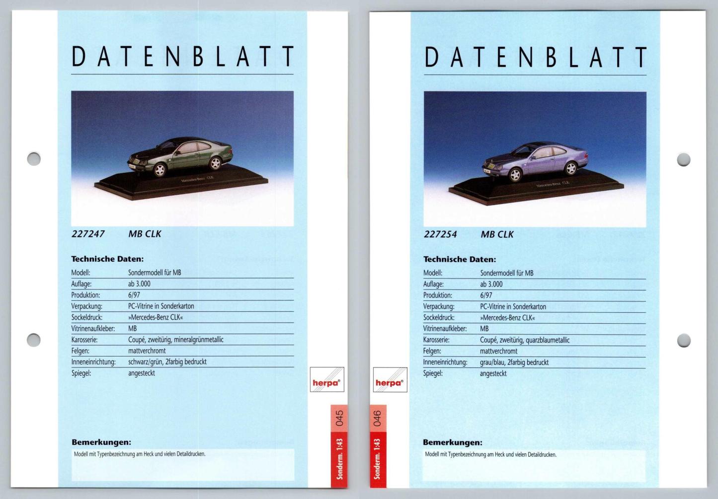 MB CLK #45/46 Sonderm. 1:43 - Herpa Data Sheet-Breakoutcards