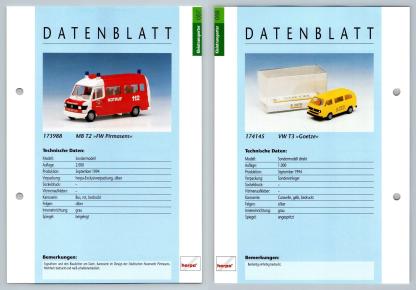 MB T2 / VW T3 Goetze #57/58 Kleintransporter - Herpa Data Sheet-Breakoutcards