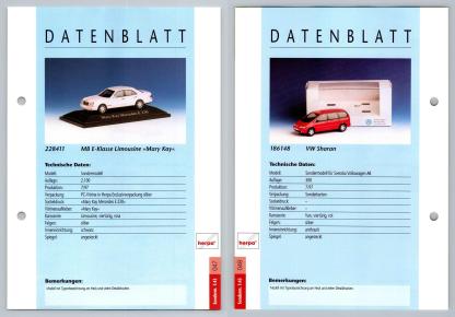 MB E-Klasse / VW Sharan #47/48 Sonderm. 1:43 - Herpa Data Sheet-Breakoutcards