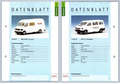 MB 207D Lo-go / VW T4 Peiniger #61/62 Kleintransporter - Herpa Data Sheet-Breakoutcards