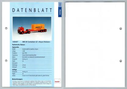 MB SK Container SZ Holsten #34 Sattelzuge - Herpa Data Sheet-Breakoutcards