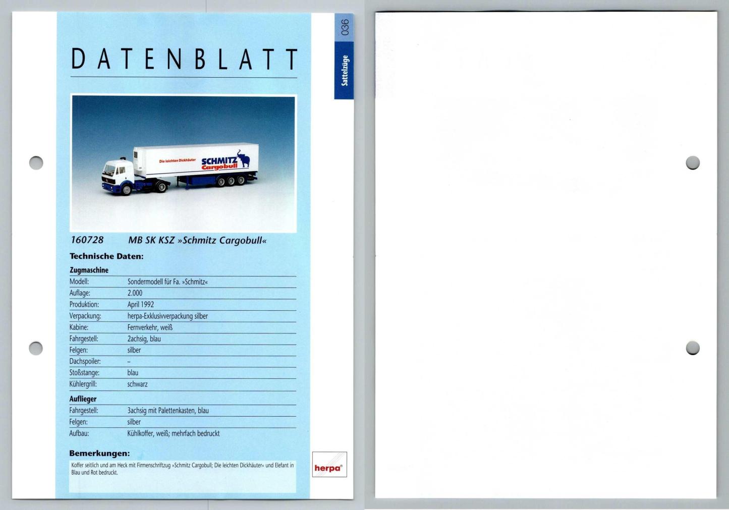 MB SK KSZ Schmitz Cargobull #36 Sattelzuge - Herpa Data Sheet-Breakoutcards