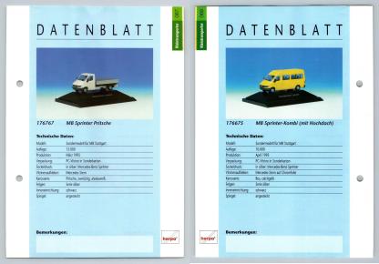 MB Sprinter Pritsche / Sprinter Kombi #67/68 Kleintransporter - Herpa Data Sheet-Breakoutcards
