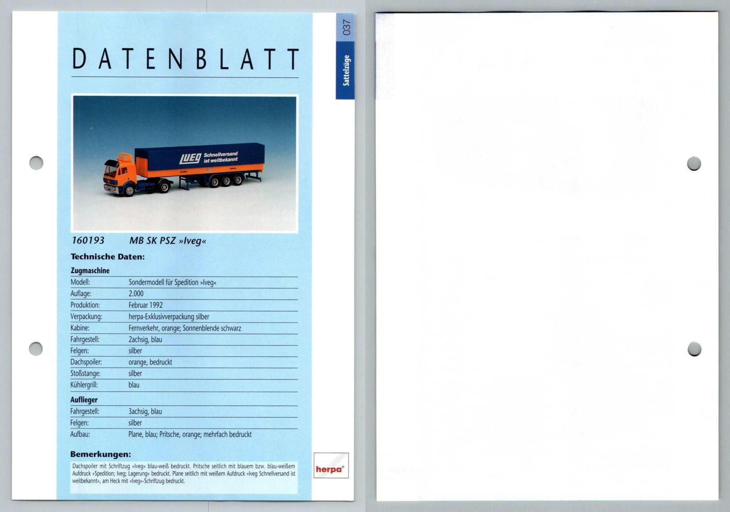 MB SK PSZ Iveg #37 Sattelzuge - Herpa Data Sheet-Breakoutcards