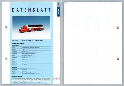 Scania Tank SZ Torwesten #39 Sattelzuge - Herpa Data Sheet-Breakoutcards