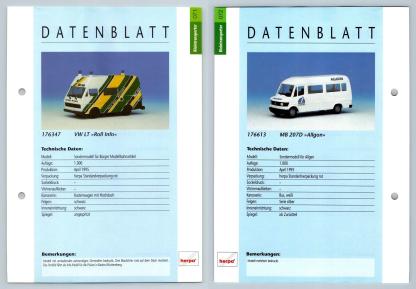 VW LT Roll Info / MB 207D Allgon #71/72 Kleintransporter - Herpa Data Sheet-Breakoutcards