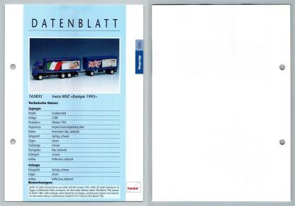 Iveco KHZ Europa 1993 #40 Hangerzuge - Herpa Data Sheet-Breakoutcards