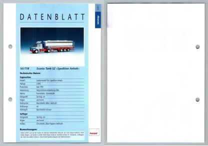 Scania Tank SZ Spedition Anhalt #41 Sattelzuge - Herpa Data Sheet-Breakoutcards