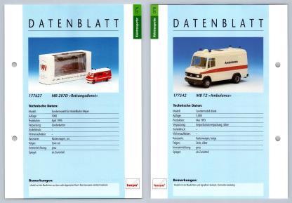 MB 207D / MB T2 Ambulance #75/76 Kleintransporter - Herpa Data Sheet-Breakoutcards