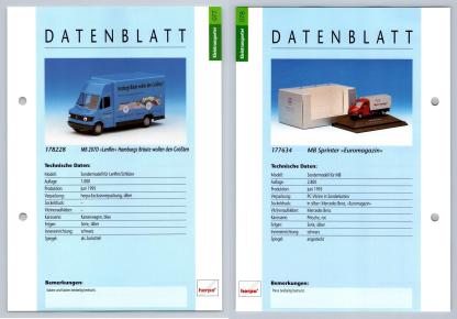 MB 207D / MB Sprinter #77/78 Kleintransporter - Herpa Data Sheet-Breakoutcards