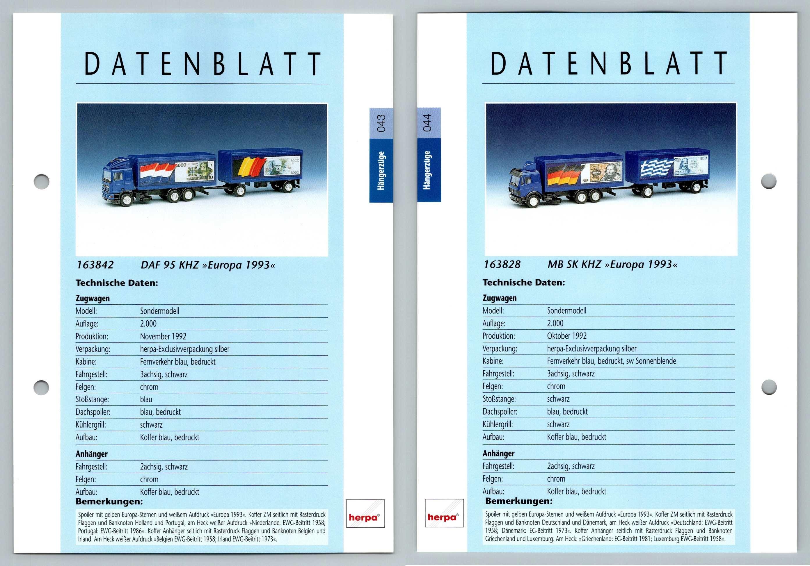 DAF 95 KHZ / MB SK KHZ #43/4 Hangerzuge - Herpa Data Sheet-Breakoutcards