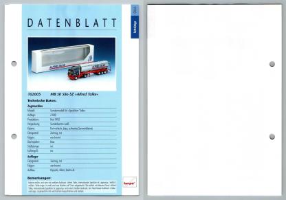 MB SK Silo SZ Alfred Talke #44 Sattelzuge - Herpa Data Sheet-Breakoutcards