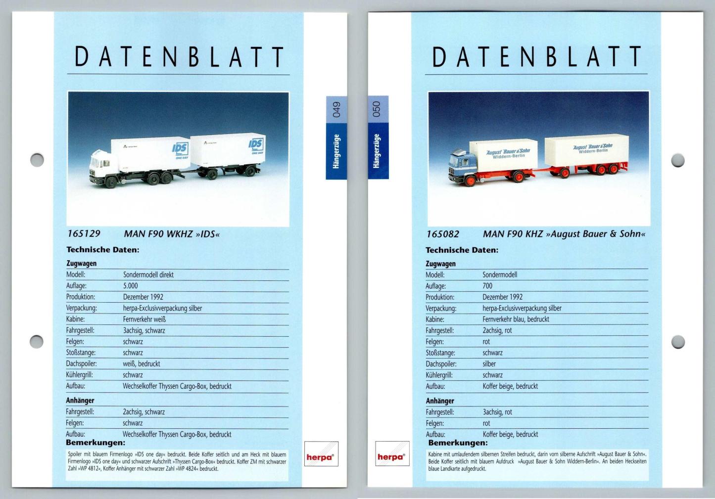 MAN F90 WKHZ IDS / August Bauer #49/50 Hangerzuge - Herpa Data Sheet-Breakoutcards