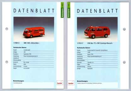 MB 100 Dorschler / VW Bus T3 #85/86 Kleintransporter - Herpa Data Sheet-Breakoutcards